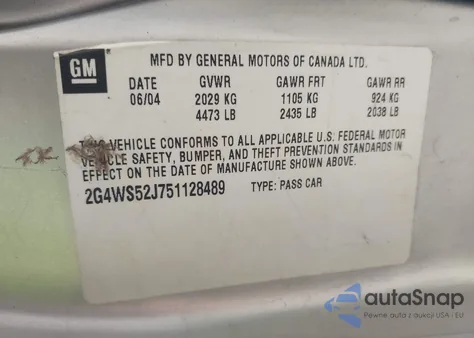 2005 Buick Century из США, поврежденный, VIN 2G4WS52J751128489